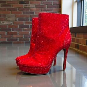 Thalia Sodi Red Rhinestone Stilhetto Boot Womens Size 7 NEW